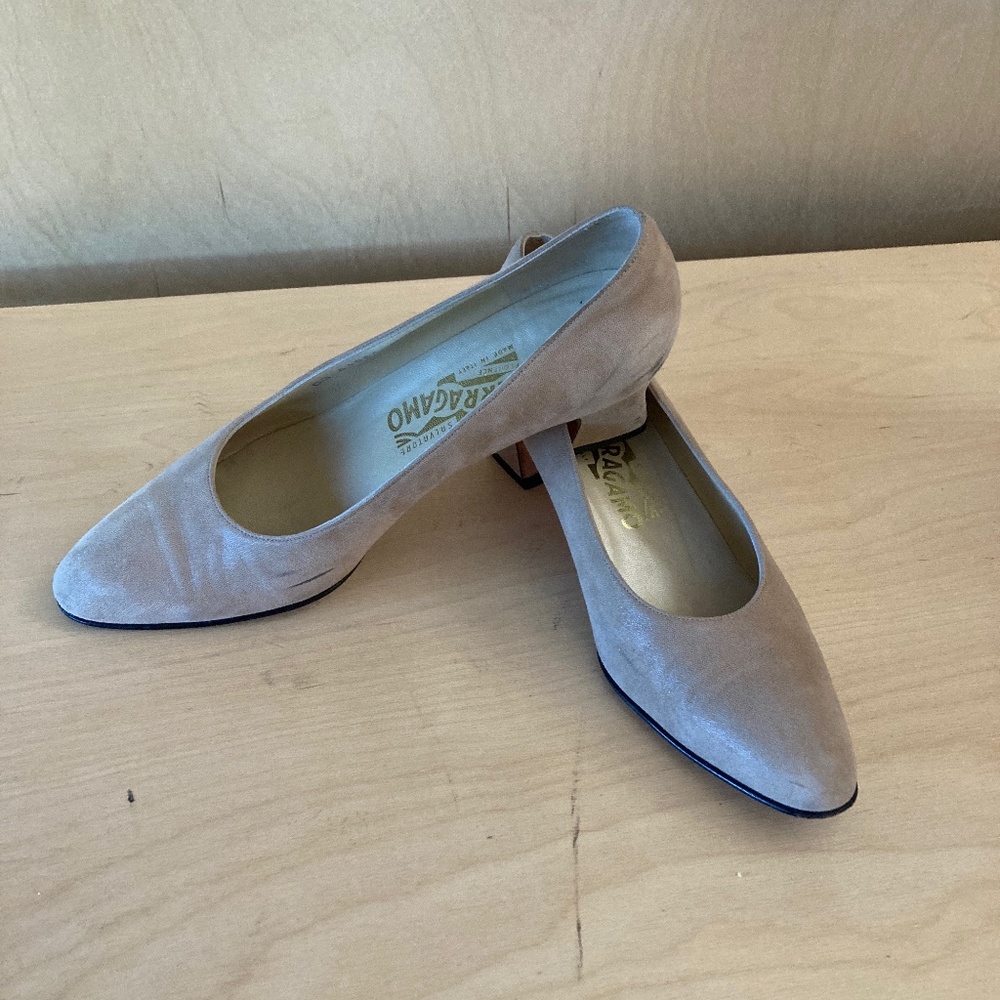 Salvatore Ferragamo Ladies Tan Suede Heels